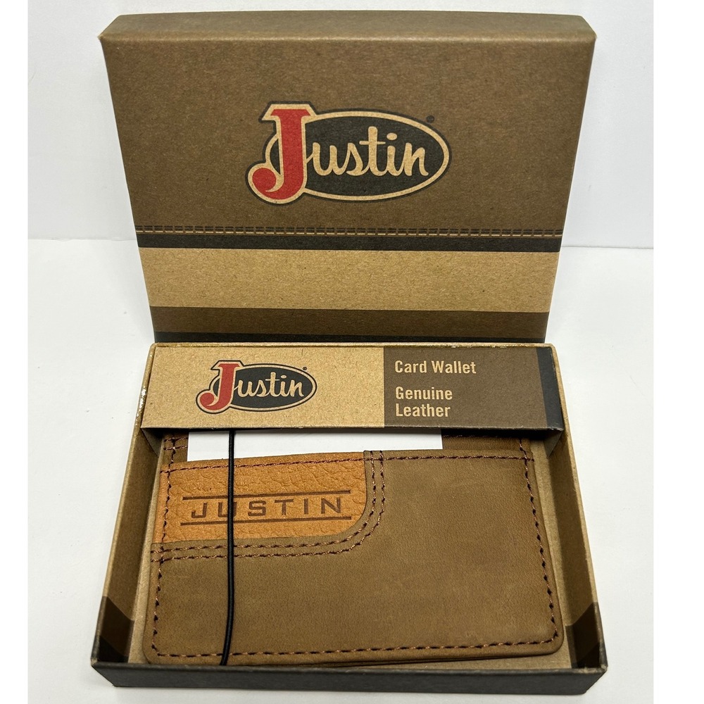 Justin‎ Genuine Leather Brown Card Wallet Slim Minimalist Brand New